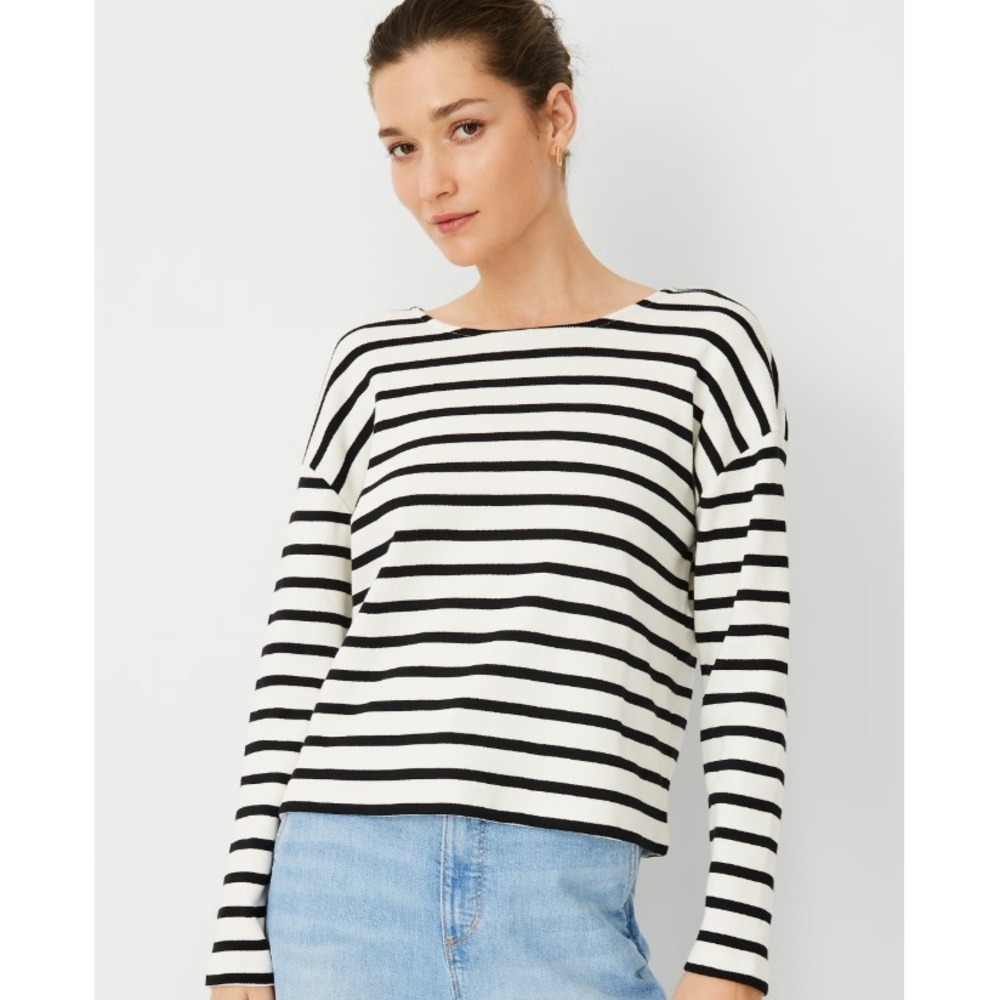 Ann Taylor Weekend Collection Stripe Relaxed Sweater Long Sleeve Cotton Knit M
